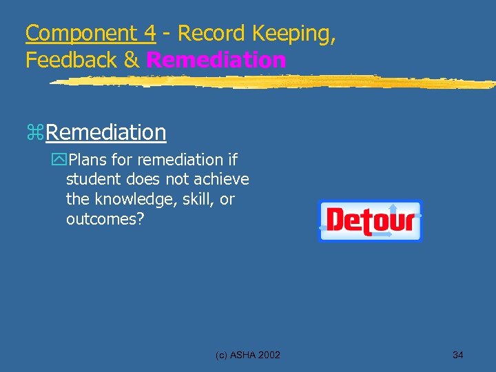 Component 4 - Record Keeping, Feedback & Remediation z. Remediation y. Plans for remediation