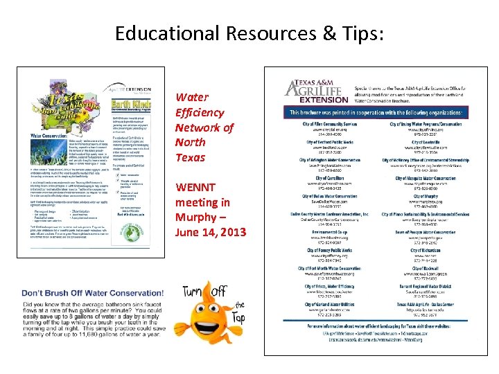 Educational Resources & Tips: Water Efficiency Network of North Texas WENNT meeting in Murphy