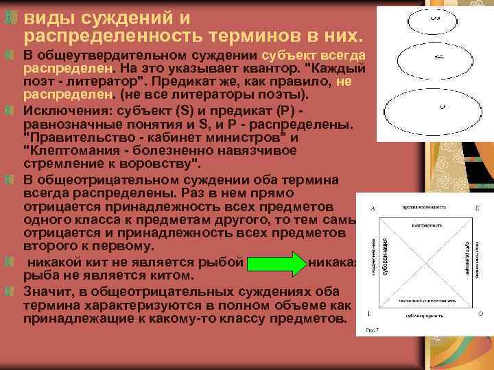 виды суждений и распределенность терминов в них. В общеутвердительном суждении субъект всегда распределен. На