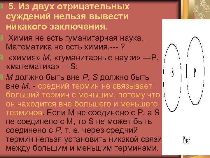  5. Из двух отрицательных суждений нельзя вывести никакого заключения. Химия не есть гуманитарная