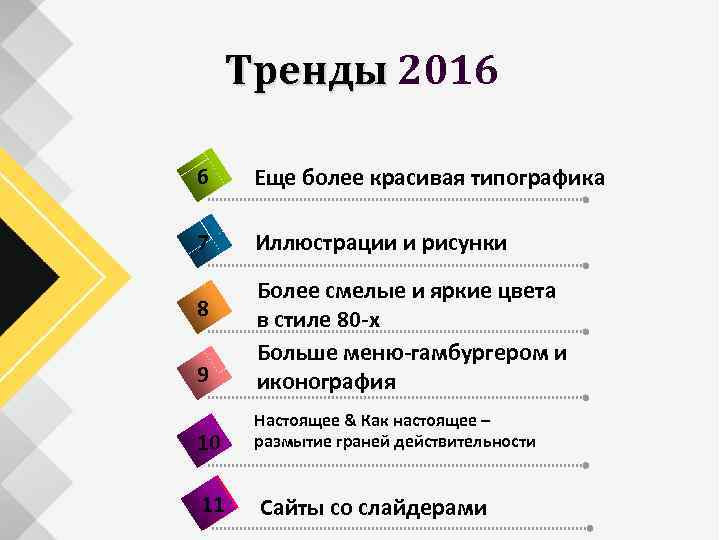 Тренды 2016 6 Еще более красивая типографика 7 Иллюстрации и рисунки 9 Более смелые