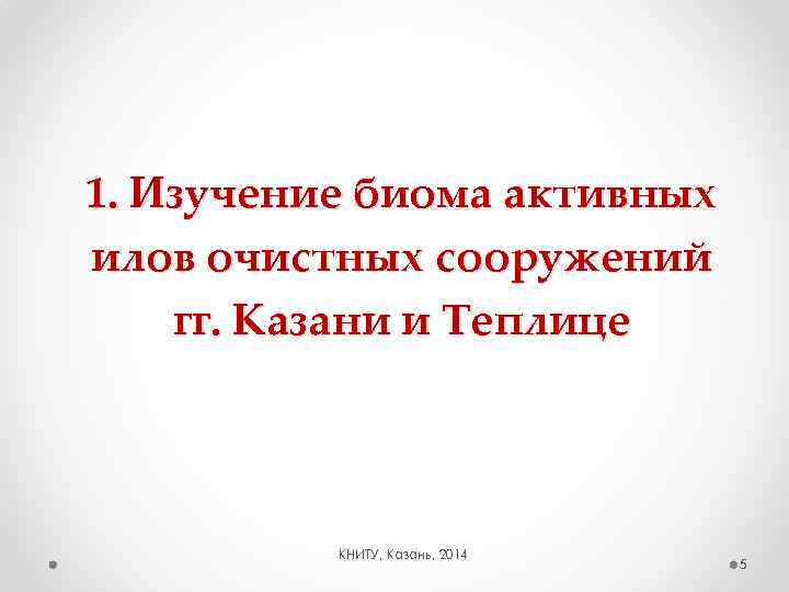 1. Изучение биома активных илов очистных сооружений гг. Казани и Теплице КНИТУ, Казань, 2014