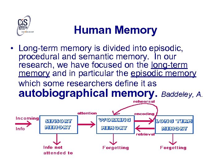 Human Memory • Long-term memory is divided into episodic, procedural and semantic memory. In