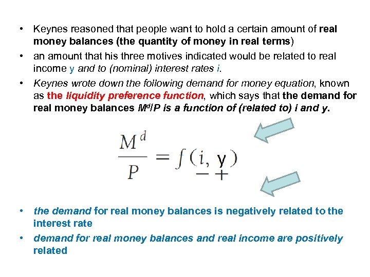  • Keynes reasoned that people want to hold a certain amount of real