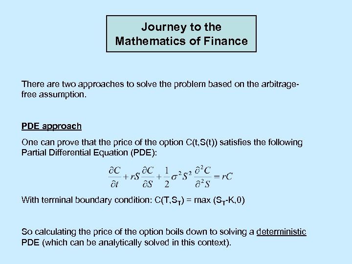 Journey to the Mathematics of Finance There are two approaches to solve the problem