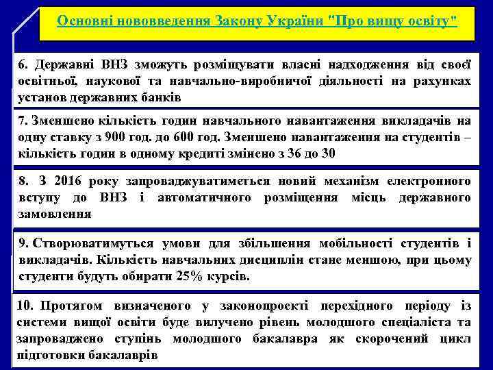 Основні нововведення Закону України "Про вищу освіту" 6. Державні ВНЗ зможуть розміщувати власні надходження