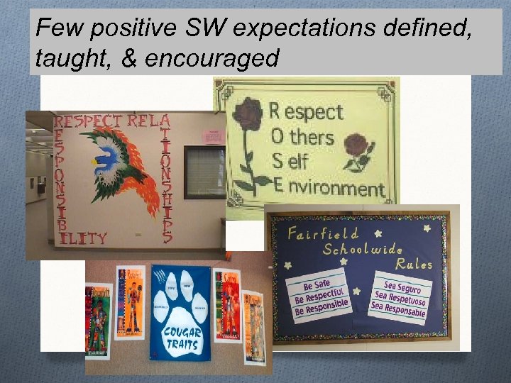 Few positive SW expectations defined, taught, & encouraged 