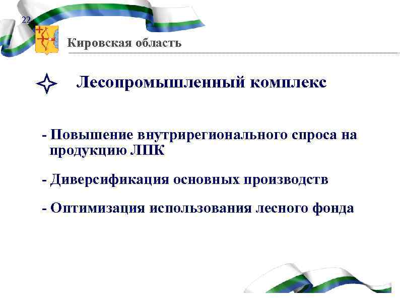 22 Кировская область Лесопромышленный комплекс - Повышение внутрирегионального спроса на продукцию ЛПК - Диверсификация