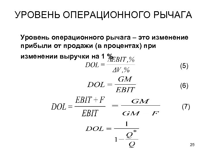 УРОВЕНЬ ОПЕРАЦИОННОГО РЫЧАГА Уровень операционного рычага – это изменение прибыли от продажи (в процентах)