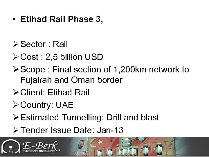  • Etihad Rail Phase 3, Ø Sector : Rail Ø Cost : 2,