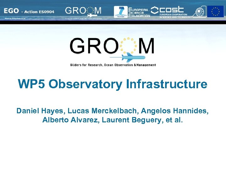 WP 5 Observatory Infrastructure Daniel Hayes, Lucas Merckelbach, Angelos Hannides, Alberto Alvarez, Laurent Beguery,