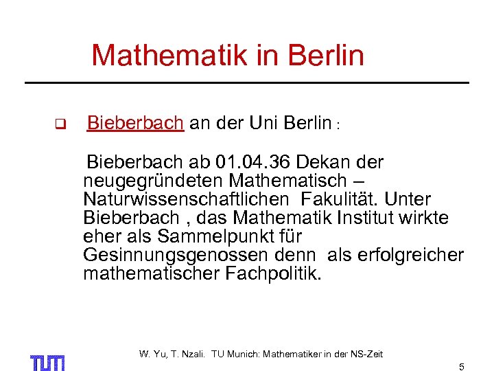  Mathematik in Berlin q Bieberbach an der Uni Berlin : Bieberbach ab 01.