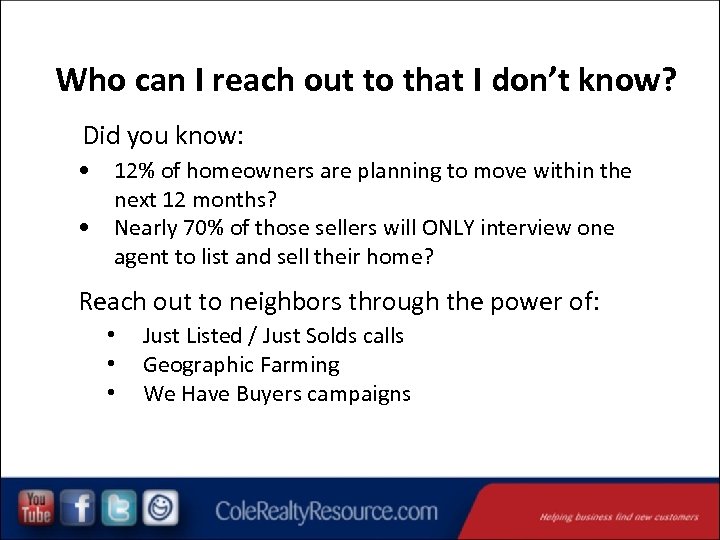 Who can I reach out to that I don’t know? Did you know: •