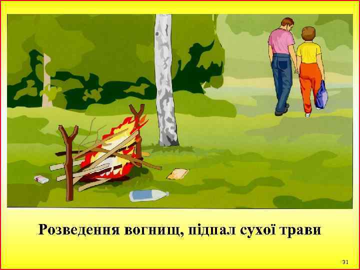 Розведення вогнищ, підпал сухої трави 31 