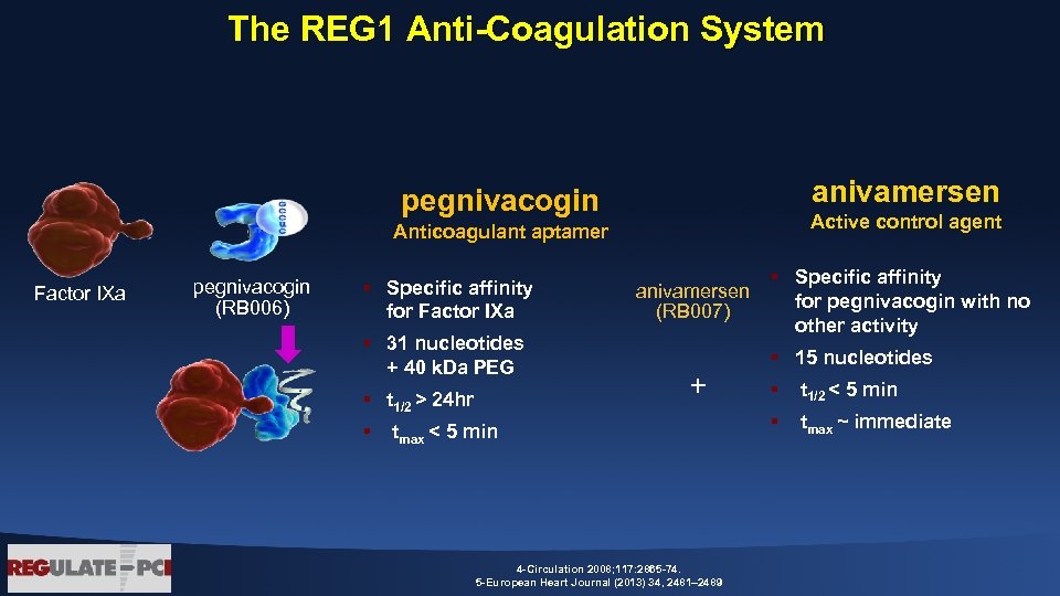 The REG 1 Anti-Coagulation System anivamersen pegnivacogin Active control agent Anticoagulant aptamer Factor IXa