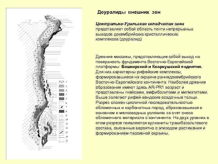 Доуралиды внешних зон Центрально-Уральская складчатая зона представляет собой область почти непрерывных выходов докембрийских кристаллических