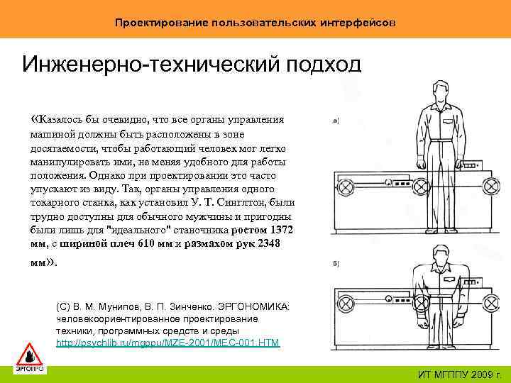 Проектирование пользовательских интерфейсов Инженерно-технический подход «Казалось бы очевидно, что все органы управления машиной должны