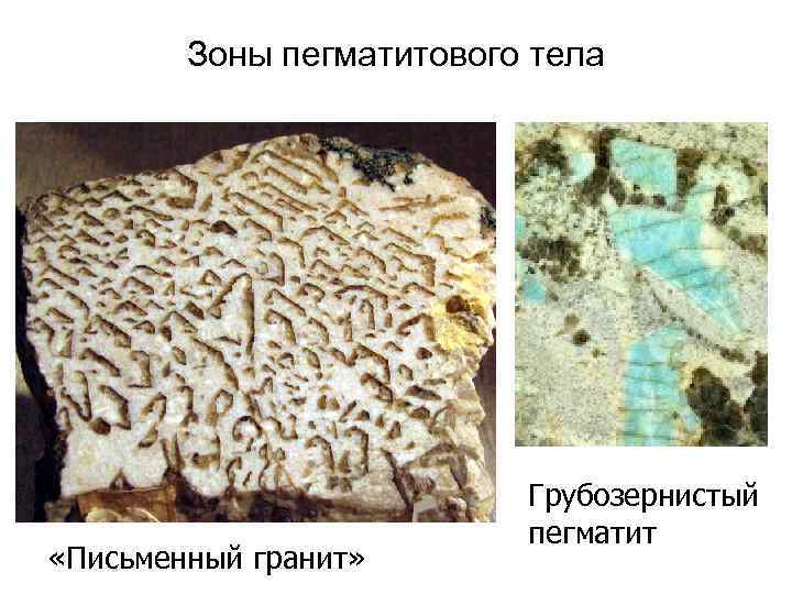 Зоны пегматитового тела «Письменный гранит» Грубозернистый пегматит 