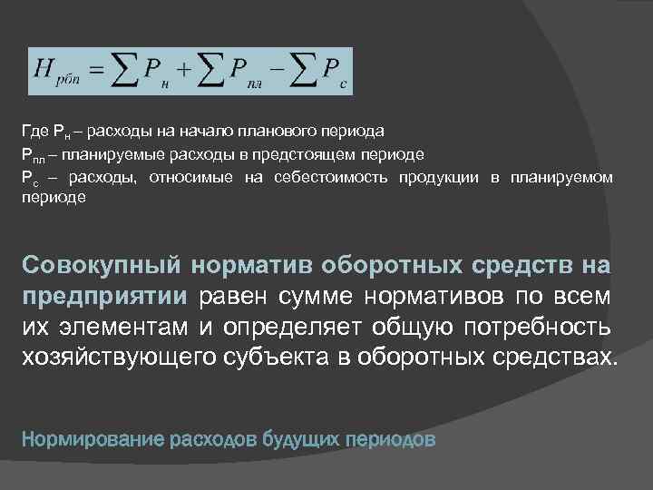 Где Рн – расходы на начало планового периода Рпл – планируемые расходы в предстоящем