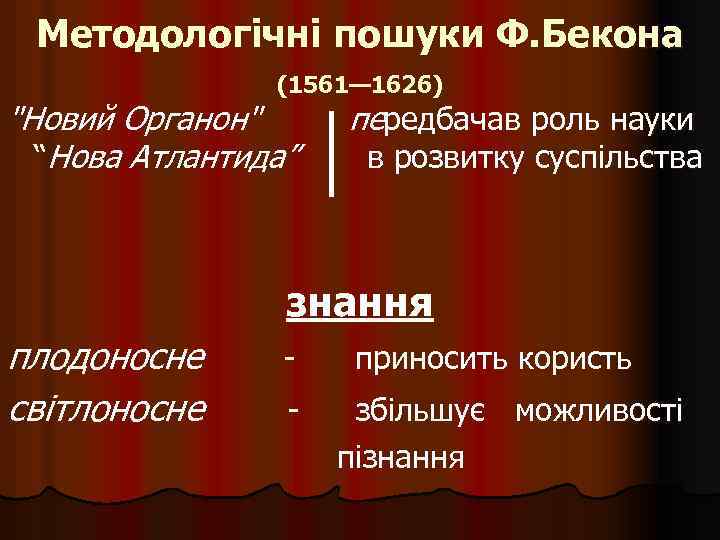 Методологічні пошуки Ф. Бекона (1561— 1626) 