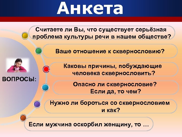 Анкета Считаете ли Вы, что существует серьёзная проблема культуры речи в нашем обществе? Ваше