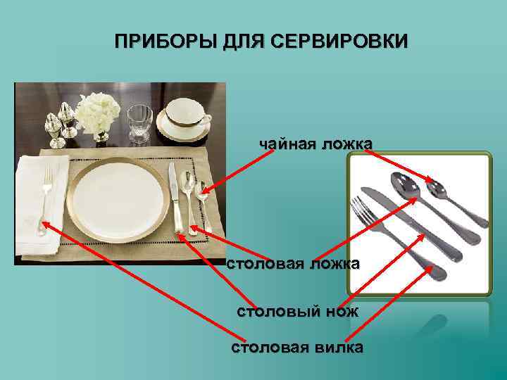 ПРИБОРЫ ДЛЯ СЕРВИРОВКИ чайная ложка столовый нож столовая вилка 