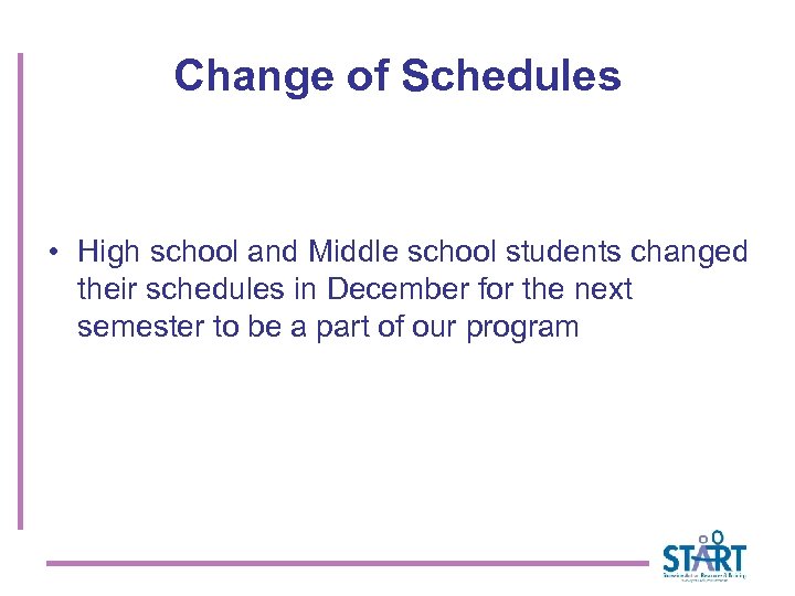 Change of Schedules • High school and Middle school students changed their schedules in