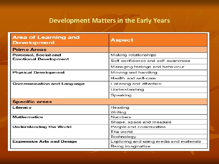 Development Matters in the Early Years 