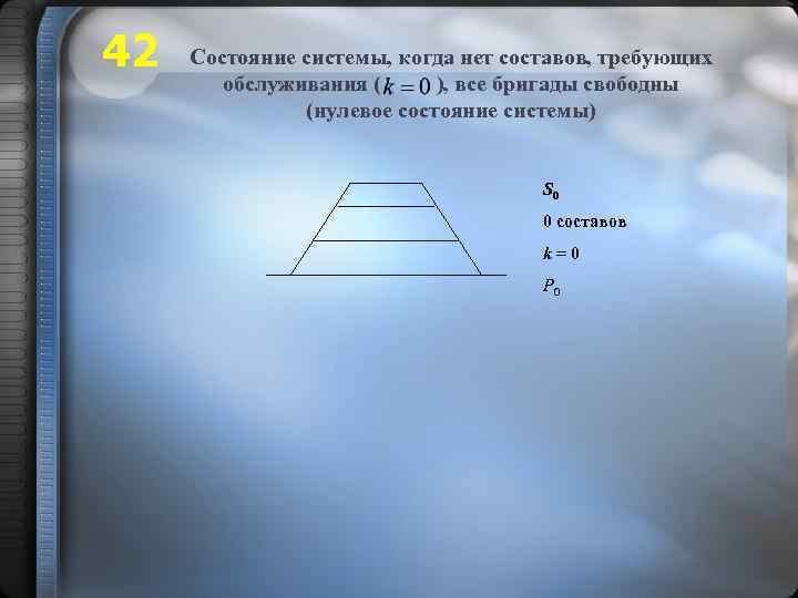 42 Состояние системы, когда нет составов, требующих обслуживания ( ), все бригады свободны (нулевое