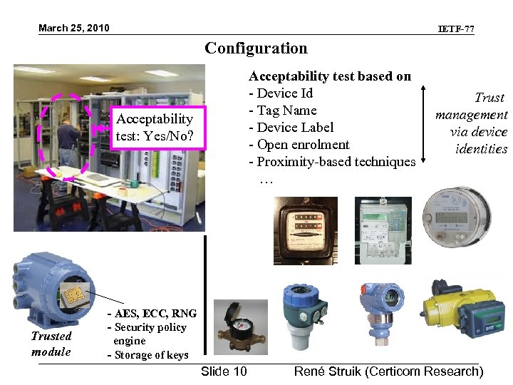 March 25, 2010 IETF-77 Configuration Acceptability test based on - Device Id - Tag