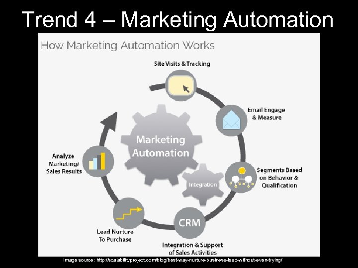 Trend 4 – Marketing Automation Image source: http: //scalabilityproject. com/blog/best-way-nurture-business-lead-without-even-trying/ 