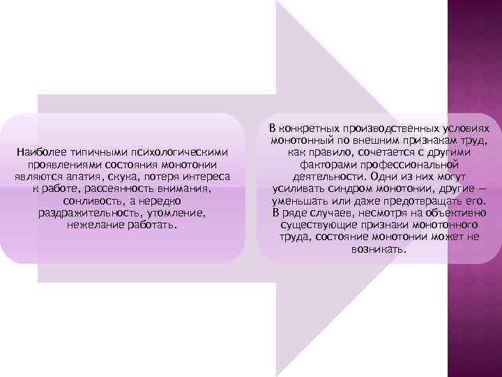 Наиболее типичными психологическими проявлениями состояния монотонии являются апатия, скука, потеря интереса к работе, рассеянность