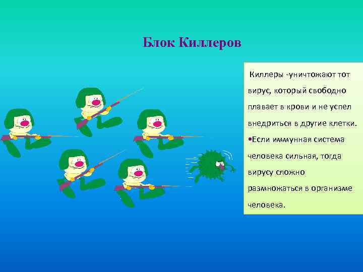 Блок Киллеров Киллеры -уничтожают тот вирус, который свободно плавает в крови и не успел