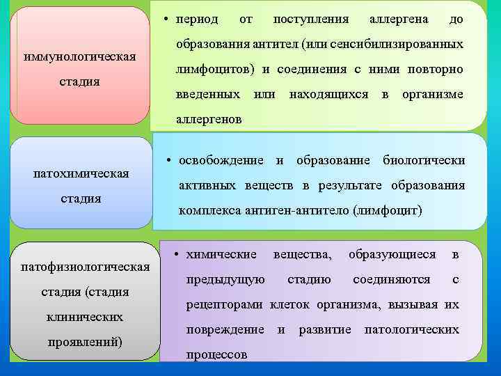  • период иммунологическая стадия от поступления аллергена до образования антител (или сенсибилизированных лимфоцитов)