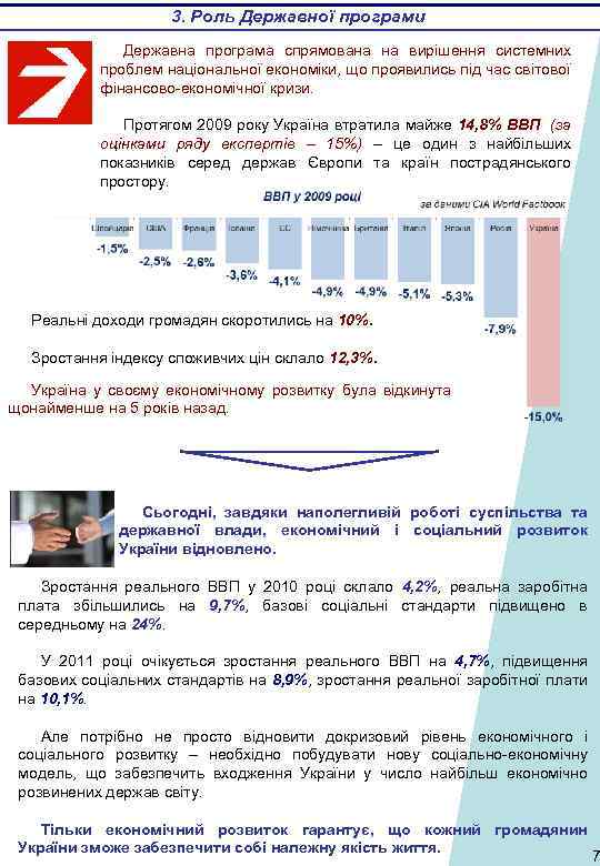 3. Роль Державної програми Державна програма спрямована на вирішення системних проблем національної економіки, що