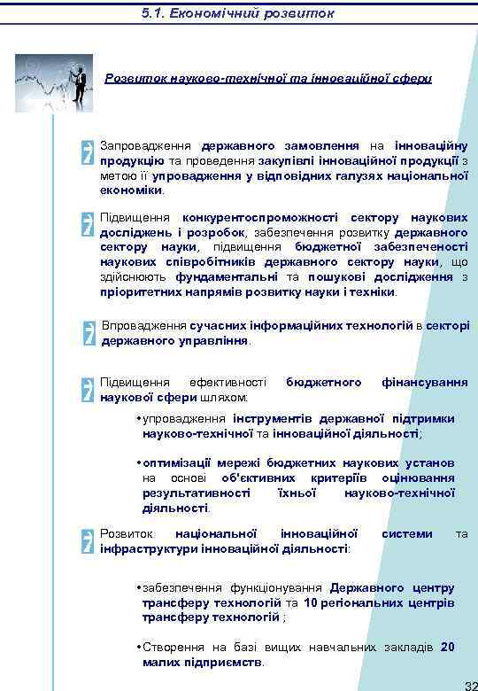 5. 1. Економічний розвиток Розвиток науково-технічної та інноваційної сфери Запровадження державного замовлення на інноваційну