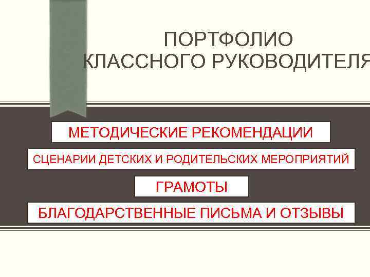 ПОРТФОЛИО КЛАССНОГО РУКОВОДИТЕЛЯ МЕТОДИЧЕСКИЕ РЕКОМЕНДАЦИИ СЦЕНАРИИ ДЕТСКИХ И РОДИТЕЛЬСКИХ МЕРОПРИЯТИЙ ГРАМОТЫ БЛАГОДАРСТВЕННЫЕ ПИСЬМА И
