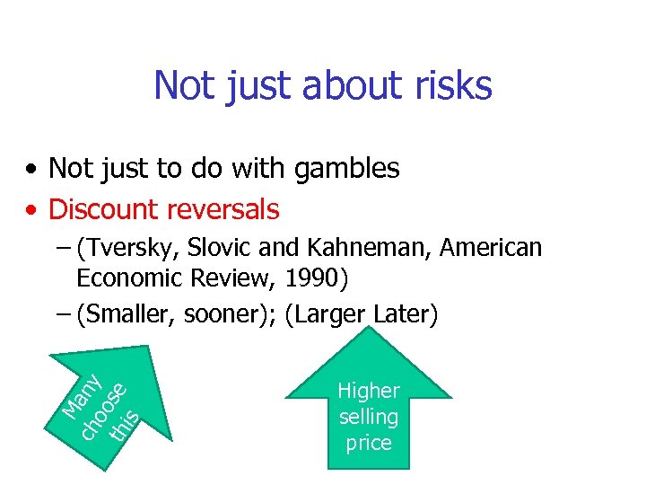Not just about risks • Not just to do with gambles • Discount reversals