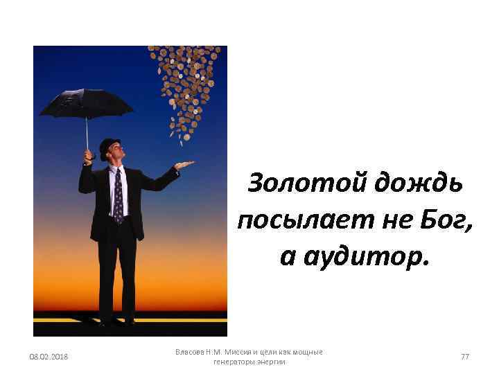 Золотой дождь посылает не Бог, а аудитор. 08. 02. 2018 Власова Н. М. Миссия