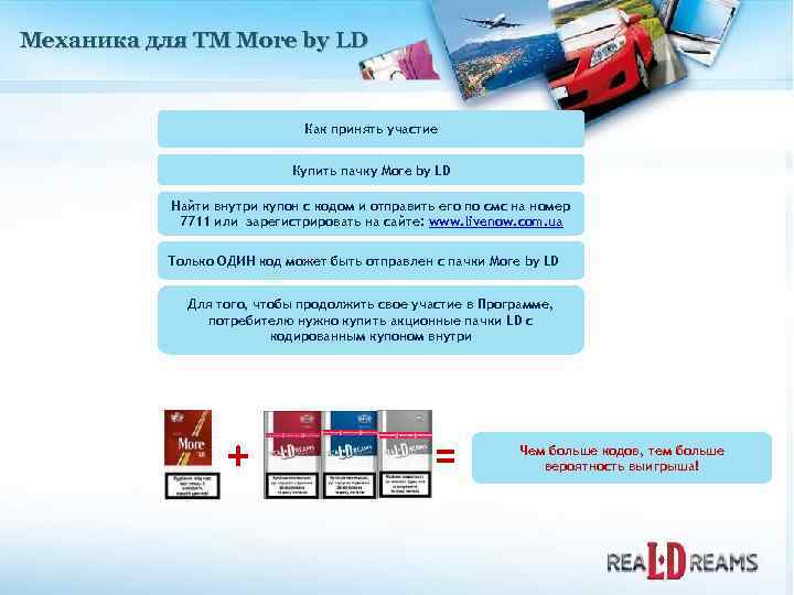 Механика для ТМ More by LD Как принять участие Купить пачку More by LD