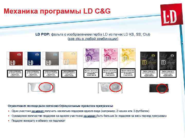 Механика программы LD C&G LD POP: фольга с изображением герба LD из пачек LD