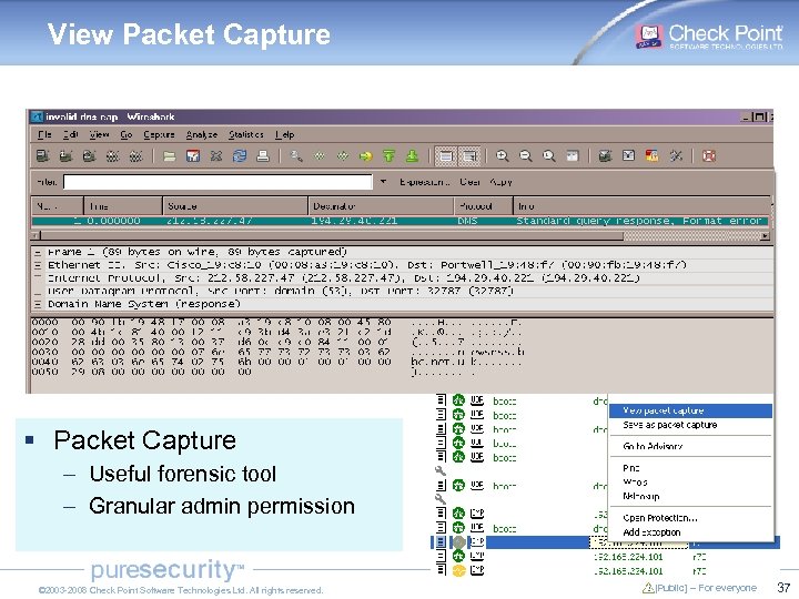 View Packet Capture § Packet Capture – Useful forensic tool – Granular admin permission