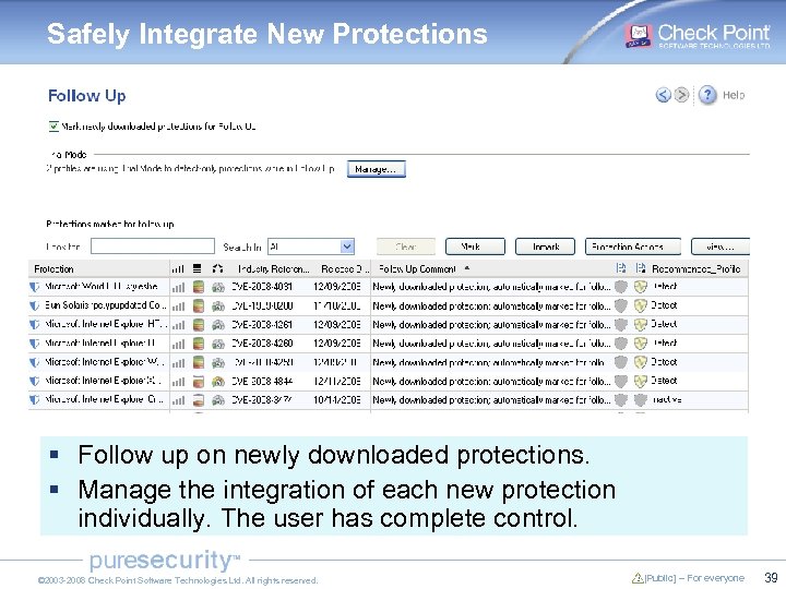Safely Integrate New Protections § Follow up on newly downloaded protections. § Manage the