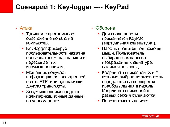 Сценарий 1: Key-logger ---- Key. Pad • Атака • Троянское программное обеспечение попало на