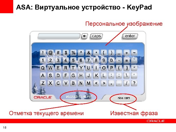 ASA: Виртуальное устройство - Key. Pad Персональное изображение Отметка текущего времени 16 Известная фраза