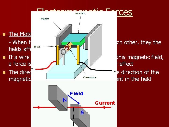 Electromagnetic Forces The Motor Effect: - When two magnets are placed close to each