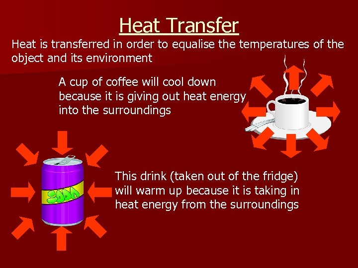 Heat Transfer Heat is transferred in order to equalise the temperatures of the object