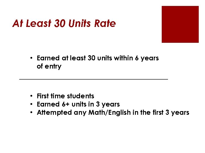 At Least 30 Units Rate • Earned at least 30 units within 6 years