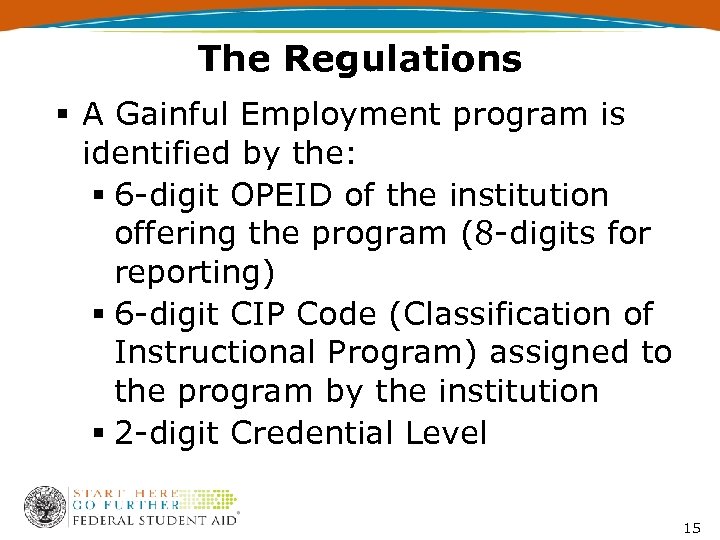 The Regulations § A Gainful Employment program is identified by the: § 6 -digit