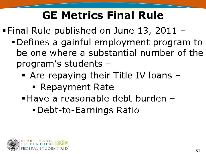 GE Metrics Final Rule § Final Rule published on June 13, 2011 – §